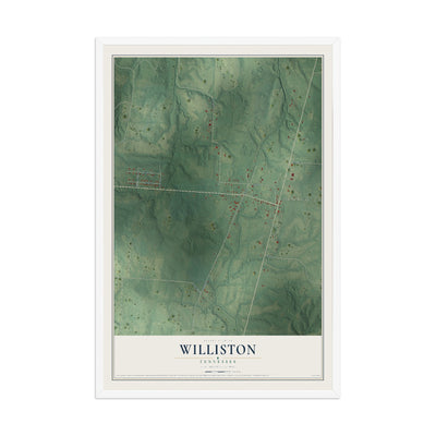 Map of Williston, Tennessee, 12 x 18 inch print in a white wood frame