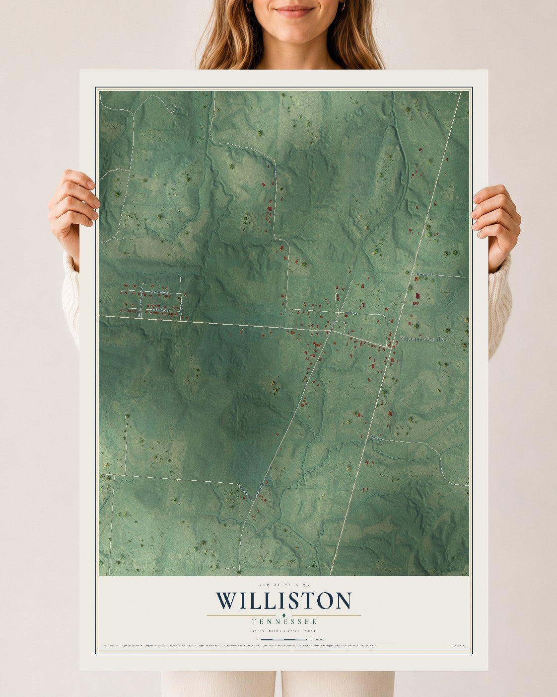 Map of Williston, Tennessee, 24 x 36 inch unframed archival matte print