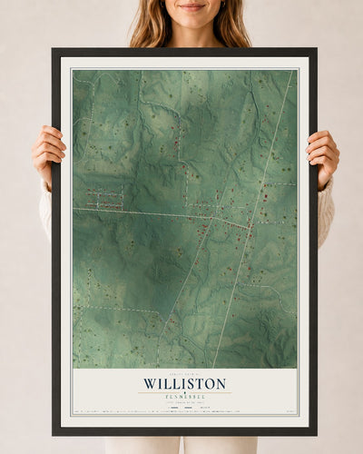 Map of Williston, Tennessee, 24 x 36 inch print in a black wood frame