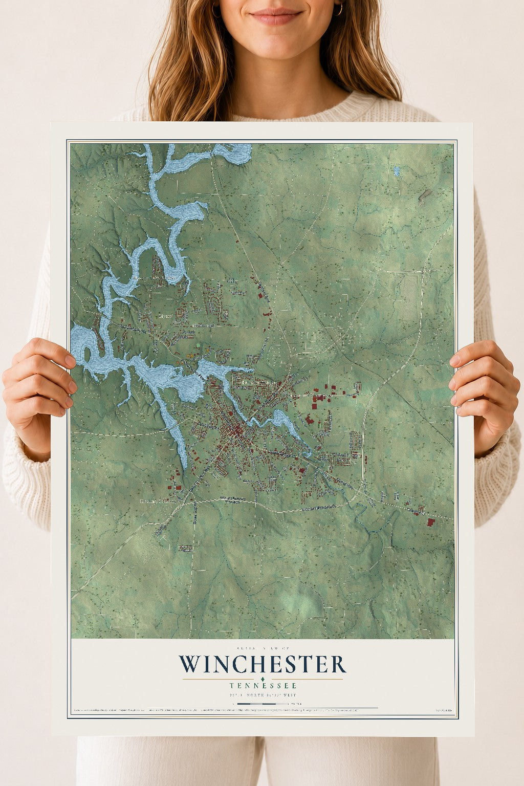 Map of Winchester, Tennessee, 18 x 24 inch unframed archival matte print