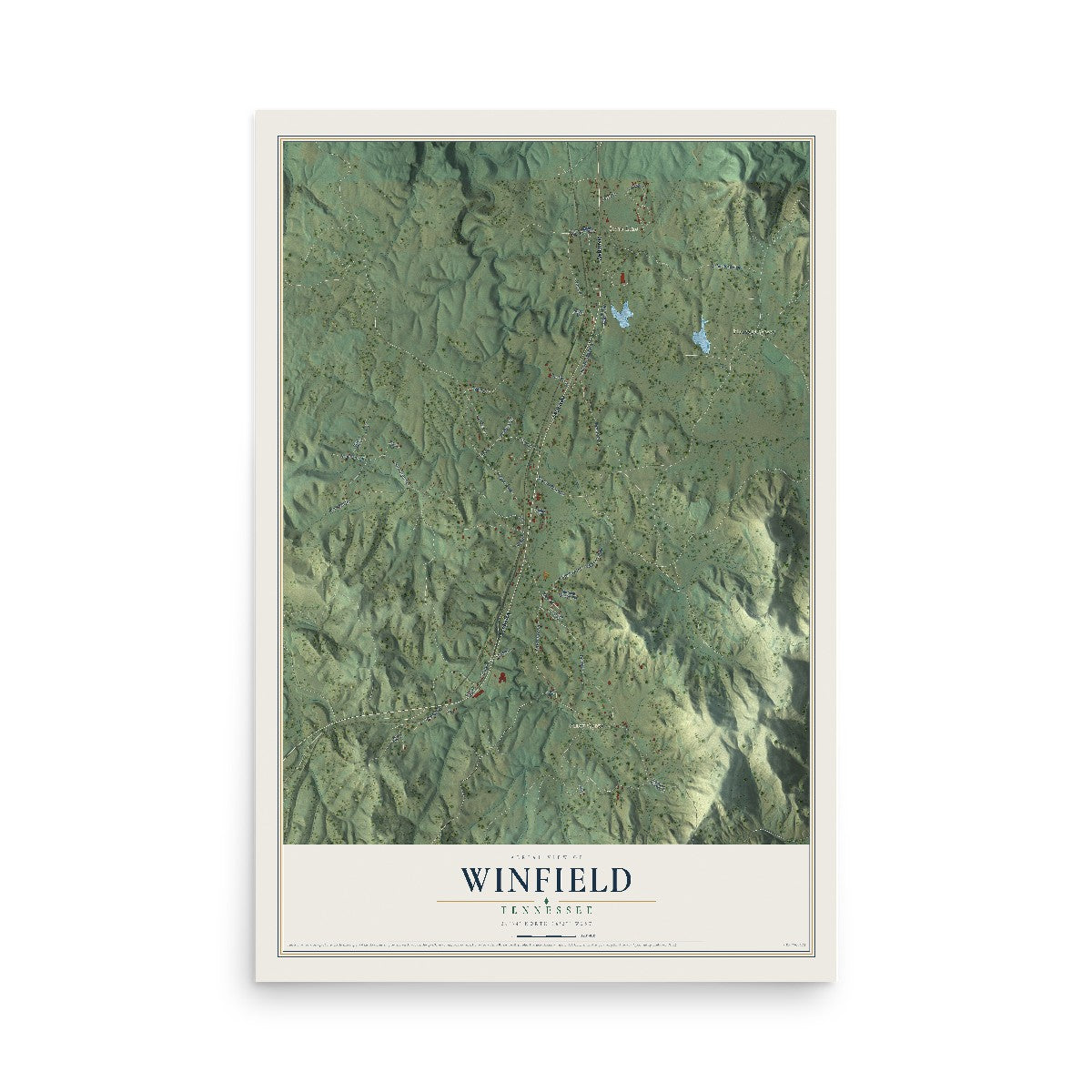 Map of Winfield, Tennessee, 12 x 18 inch unframed archival matte print