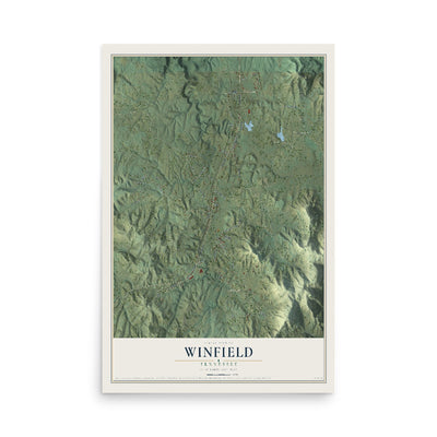 Map of Winfield, Tennessee, 12 x 18 inch unframed archival matte print