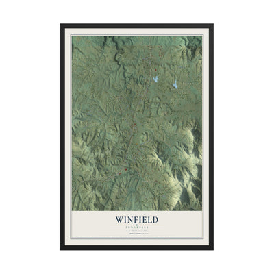 Map of Winfield, Tennessee, 12 x 18 inch print in a black wood frame