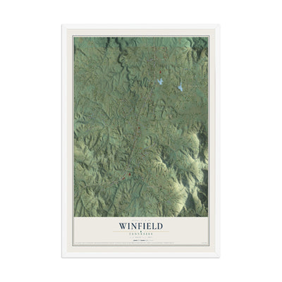 Map of Winfield, Tennessee, 12 x 18 inch print in a white wood frame