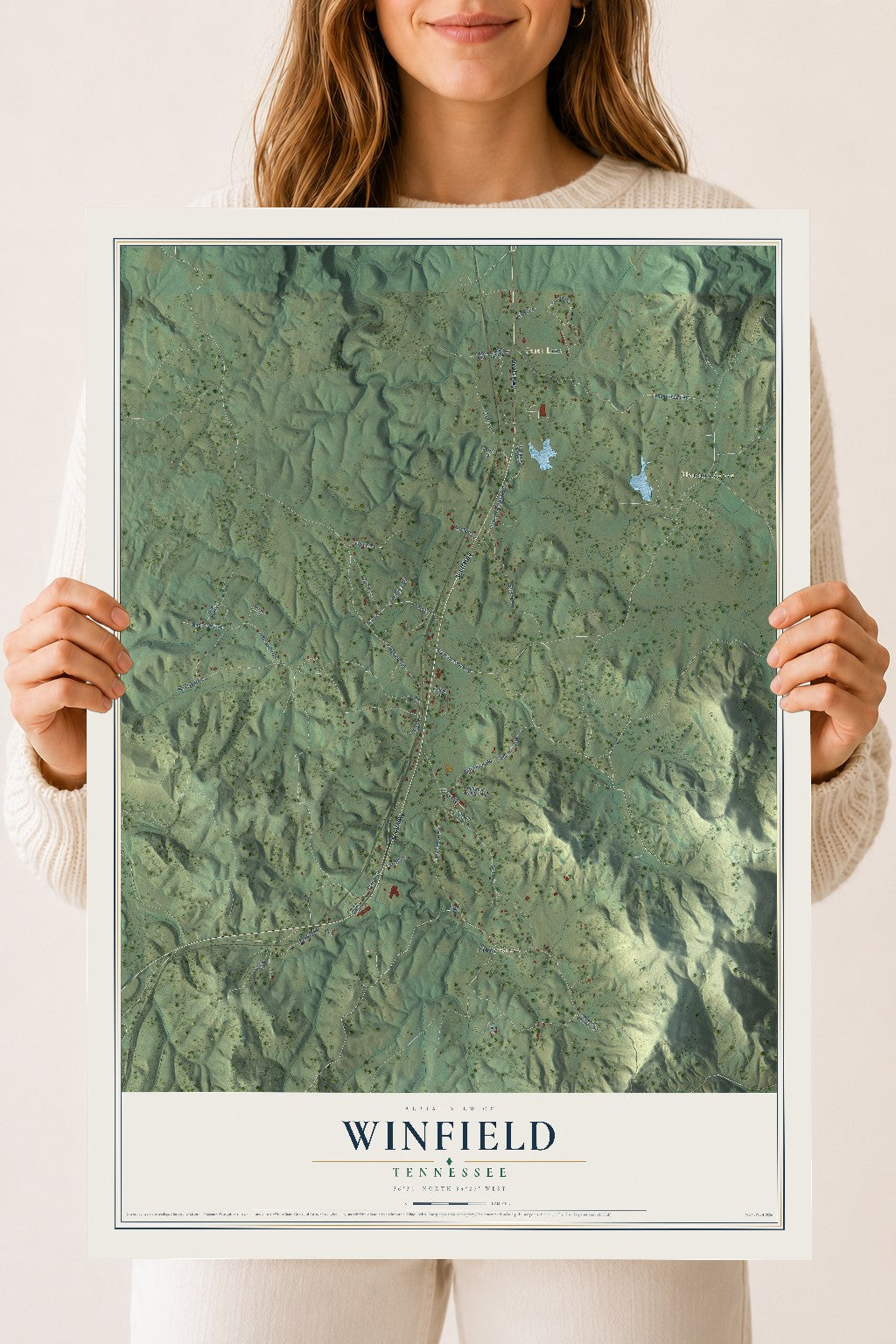 Map of Winfield, Tennessee, 18 x 24 inch unframed archival matte print
