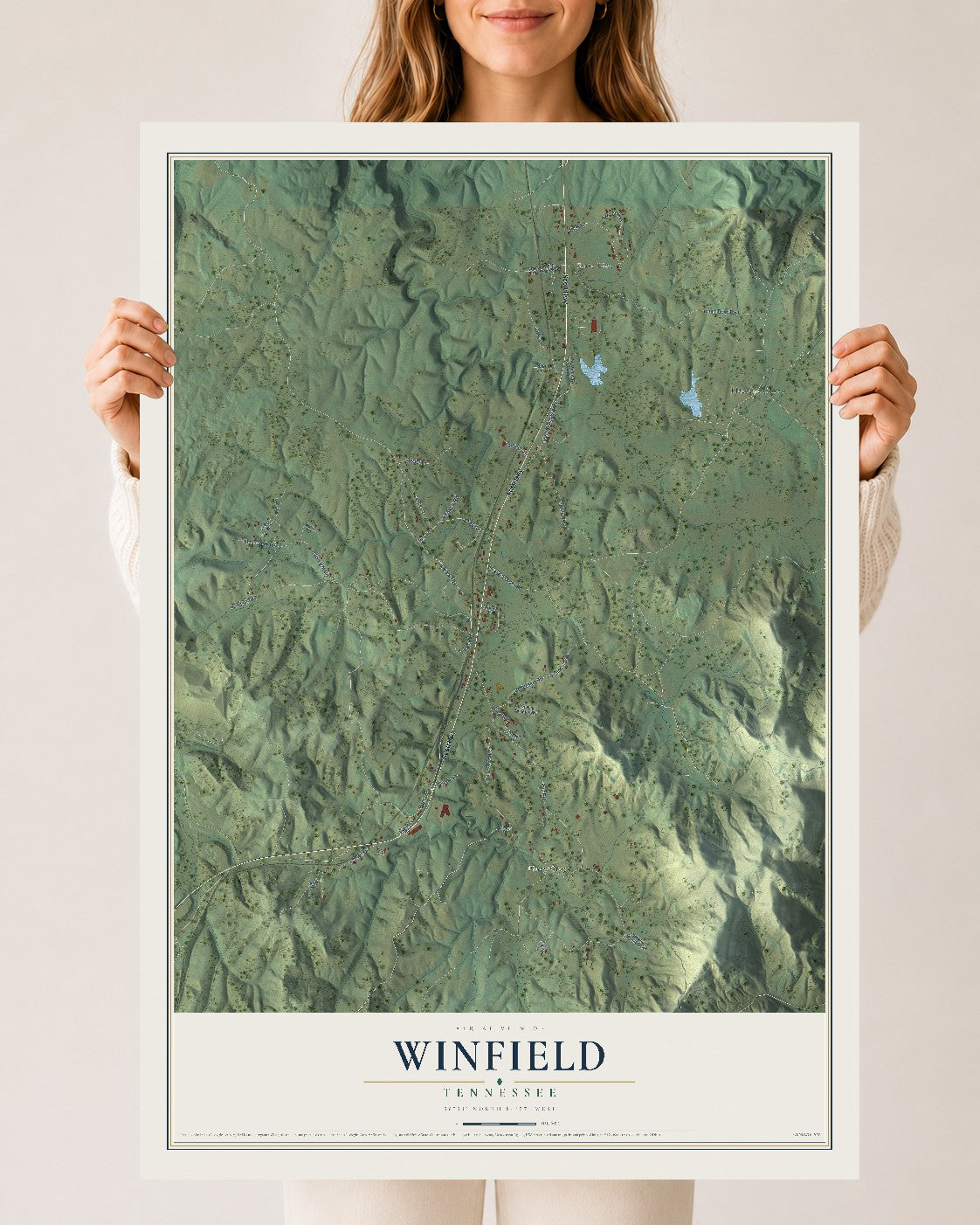 Map of Winfield, Tennessee, 24 x 36 inch unframed archival matte print