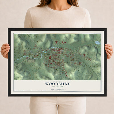 Map of Woodbury, Tennessee, 12 x 18 inch print in a black wood frame