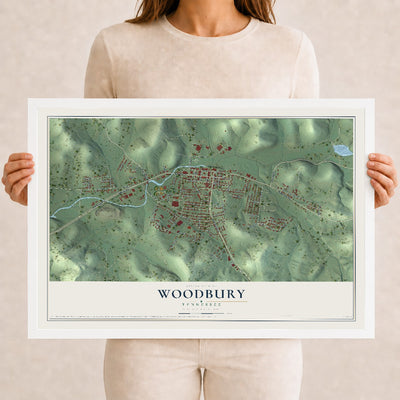 Map of Woodbury, Tennessee, 12 x 18 inch print in a white wood frame