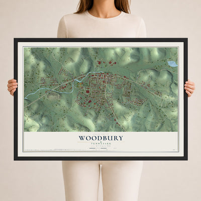 Map of Woodbury, Tennessee, 24 x 36 inch print in a black wood frame