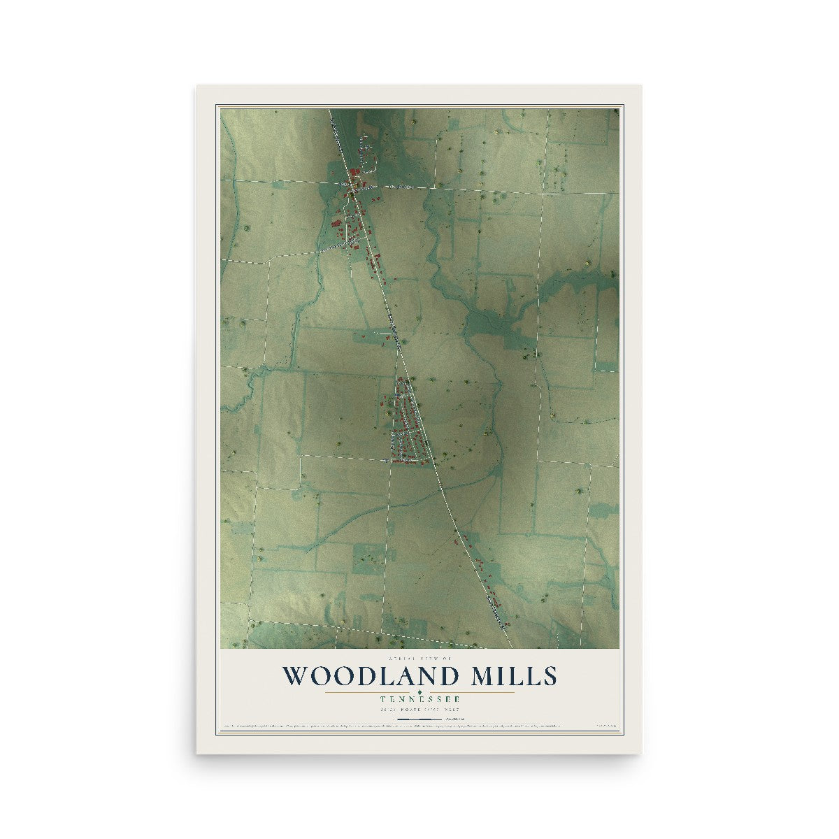 Map of Woodland Mills, Tennessee, 12 x 18 inch unframed archival matte print