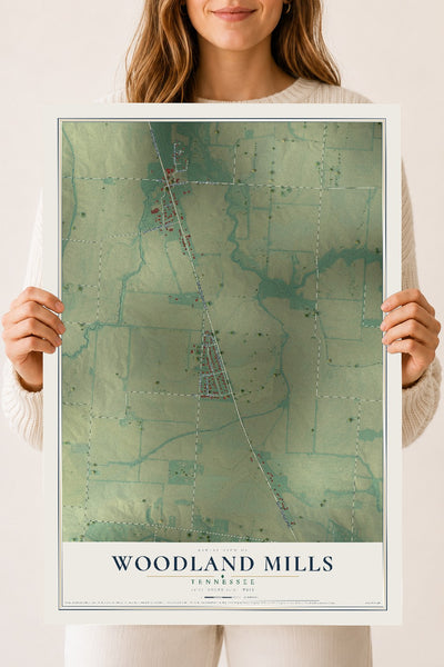 Map of Woodland Mills, Tennessee, 18 x 24 inch unframed archival matte print