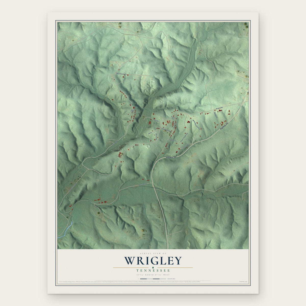 Wrigley, Tennessee map print, the full design