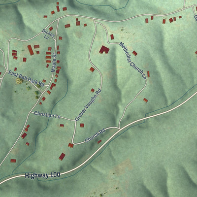 Close-up of the map of Wrigley, Tennessee print showing street and building detail