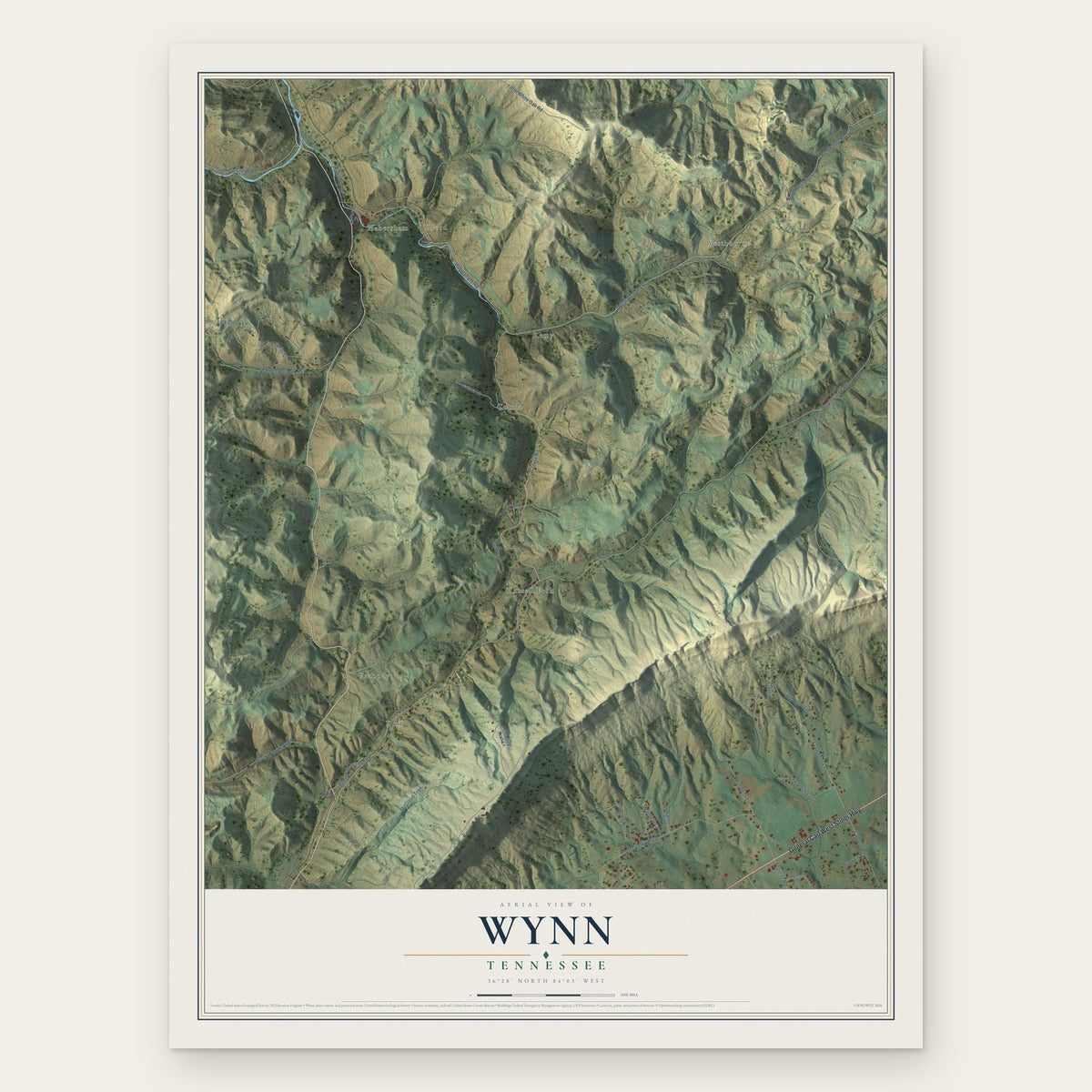 Wynn, Tennessee map print, the full design