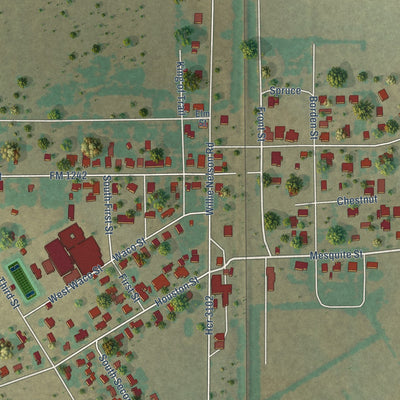 Close-up of the map of Abbott, Texas print showing street and building detail
