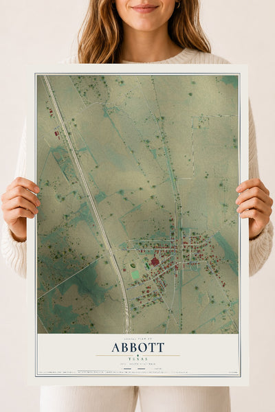 Map of Abbott, Texas, 18 x 24 inch unframed archival matte print