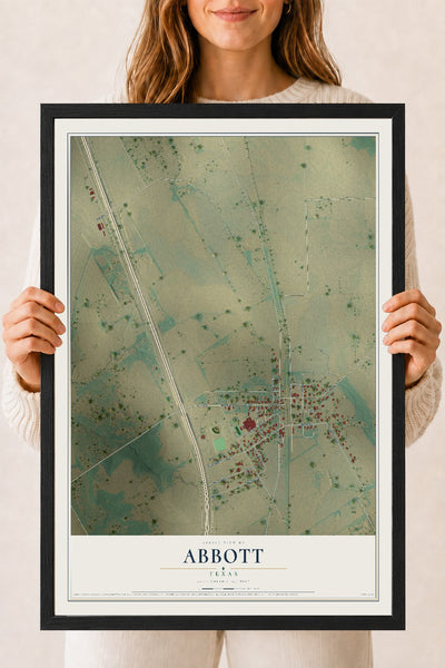 Map of Abbott, Texas, 18 x 24 inch print in a black wood frame