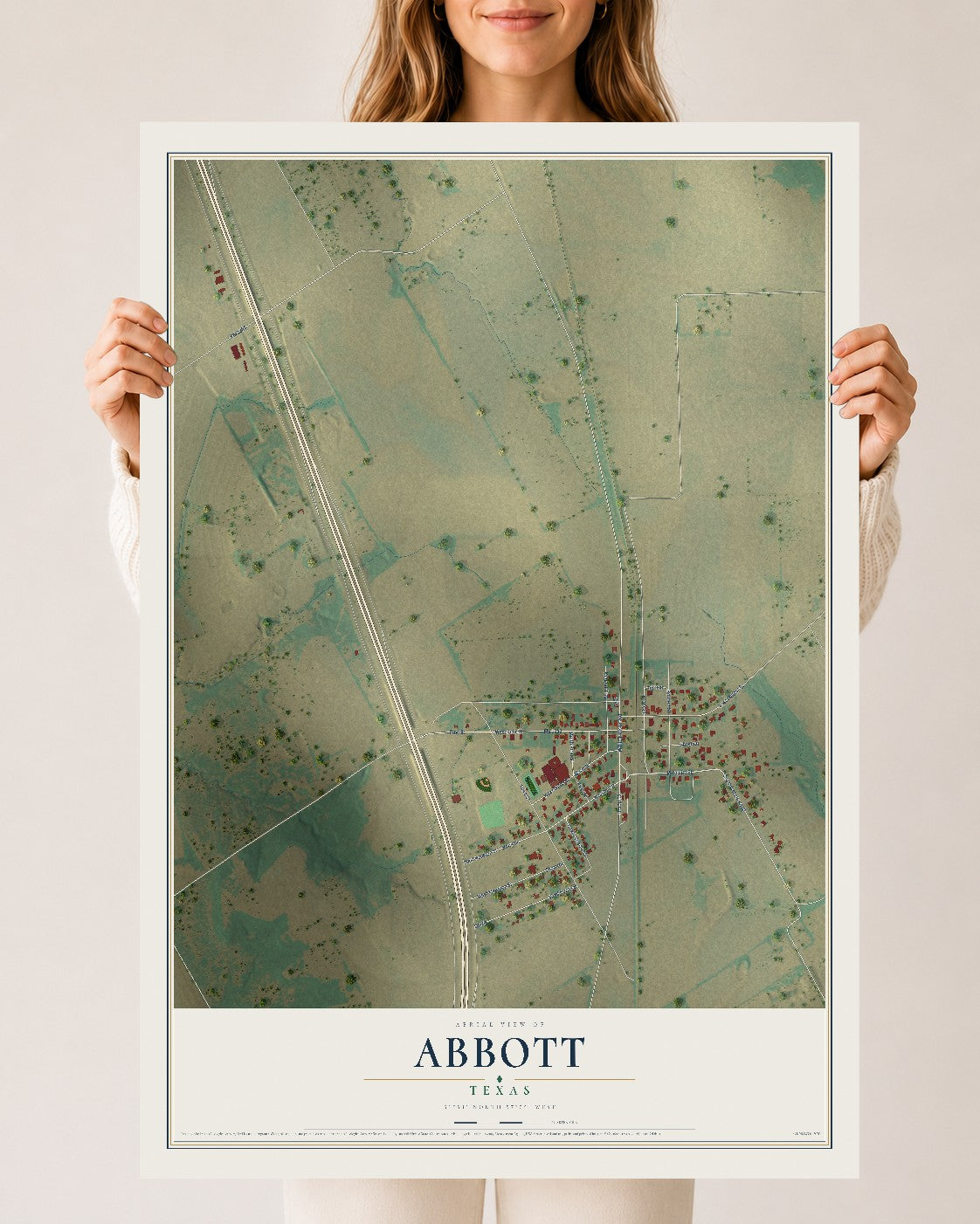 Map of Abbott, Texas, 24 x 36 inch unframed archival matte print