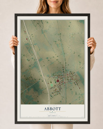 Map of Abbott, Texas, 24 x 36 inch print in a black wood frame