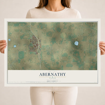 Map of Abernathy, Texas, 18 x 24 inch unframed archival matte print