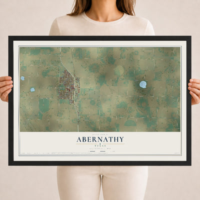 Map of Abernathy, Texas, 18 x 24 inch print in a black wood frame