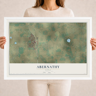 Map of Abernathy, Texas, 18 x 24 inch print in a white wood frame