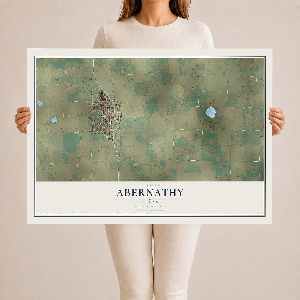 Map of Abernathy, Texas, 24 x 36 inch unframed archival matte print