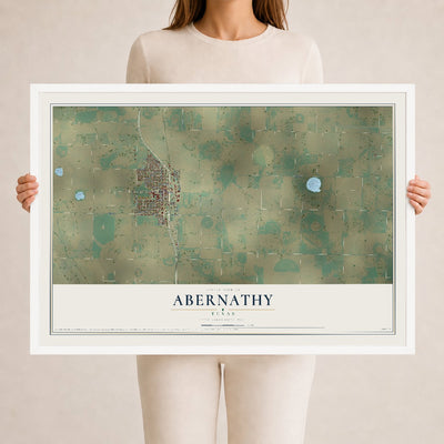 Map of Abernathy, Texas, 24 x 36 inch print in a white wood frame