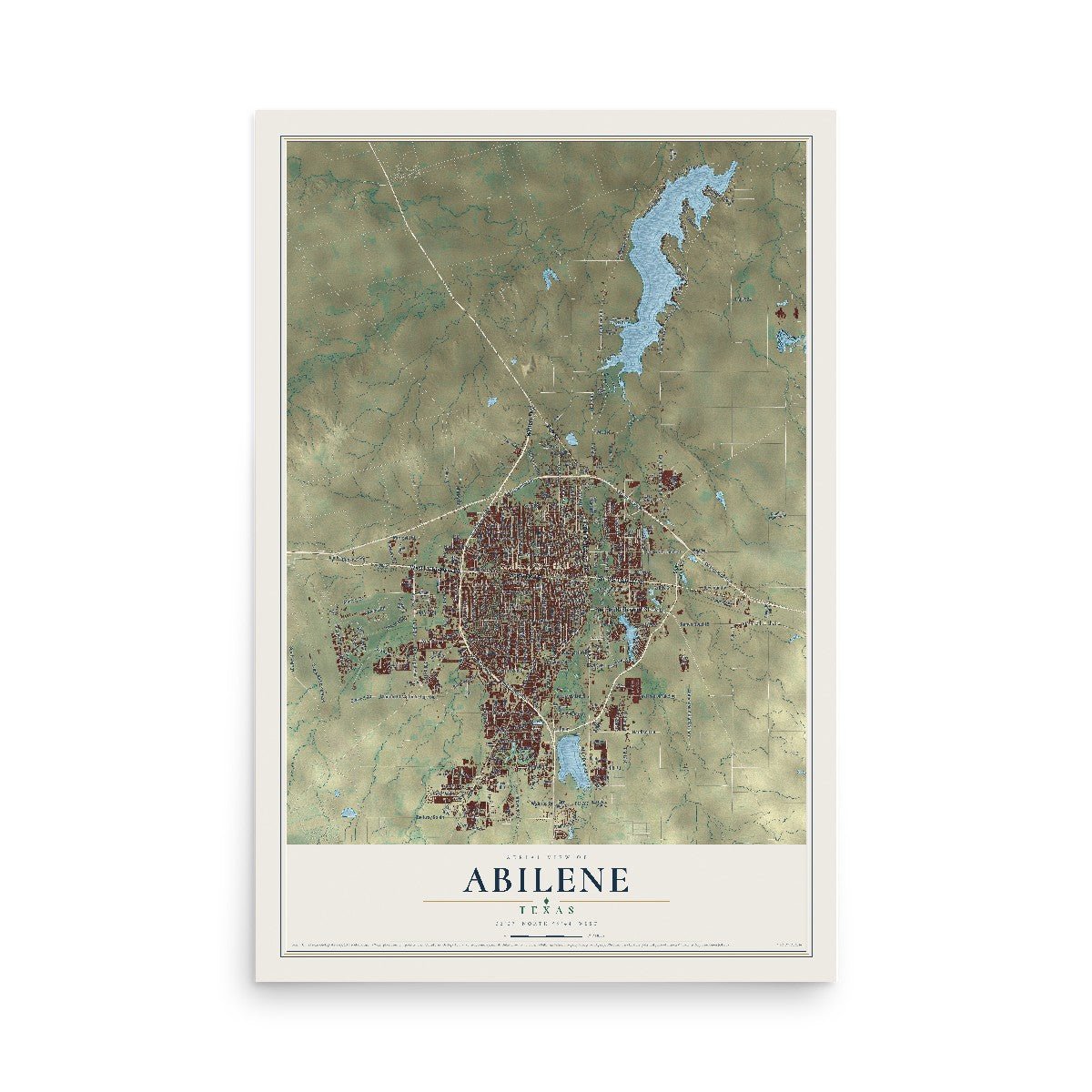 Map of Abilene, Texas, 12 x 18 inch unframed archival matte print