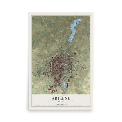 Map of Abilene, Texas, 12 x 18 inch unframed archival matte print