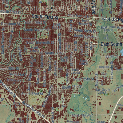 Close-up of the map of Abilene, Texas print showing street and building detail