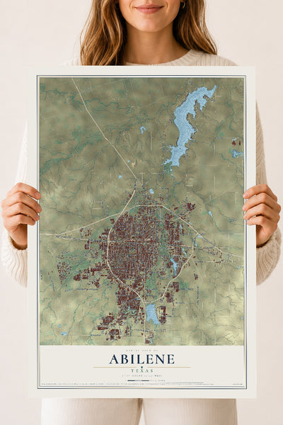Map of Abilene, Texas, 18 x 24 inch unframed archival matte print