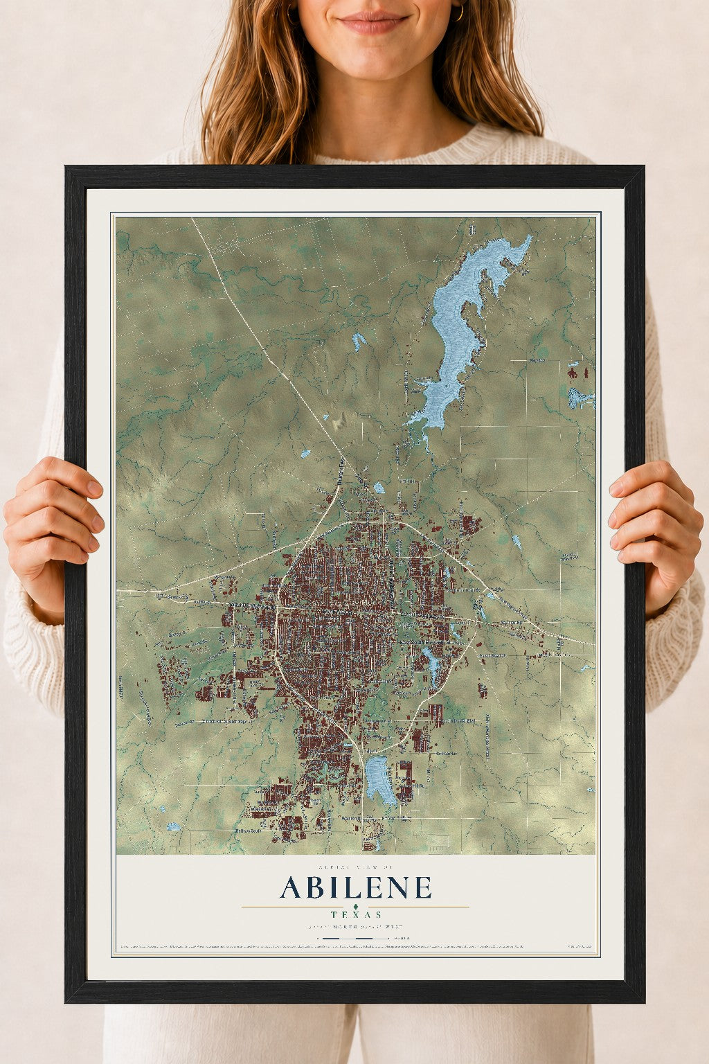 Map of Abilene, Texas, 18 x 24 inch print in a black wood frame