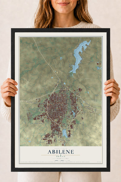 Map of Abilene, Texas, 18 x 24 inch print in a black wood frame
