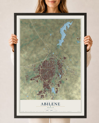 Map of Abilene, Texas, 24 x 36 inch print in a black wood frame