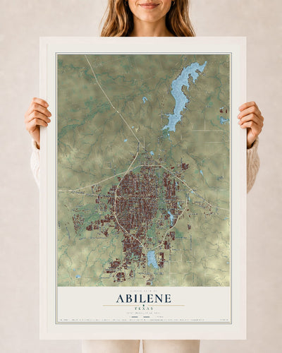 Map of Abilene, Texas, 24 x 36 inch print in a white wood frame