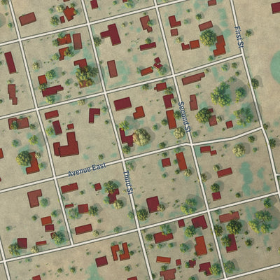 Close-up of the map of Ackerly, Texas print showing street and building detail