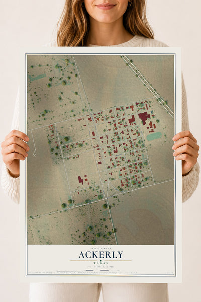 Map of Ackerly, Texas, 18 x 24 inch unframed archival matte print