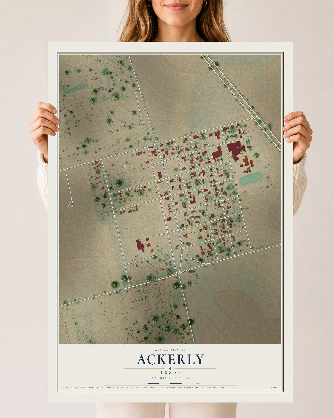 Map of Ackerly, Texas, 24 x 36 inch unframed archival matte print