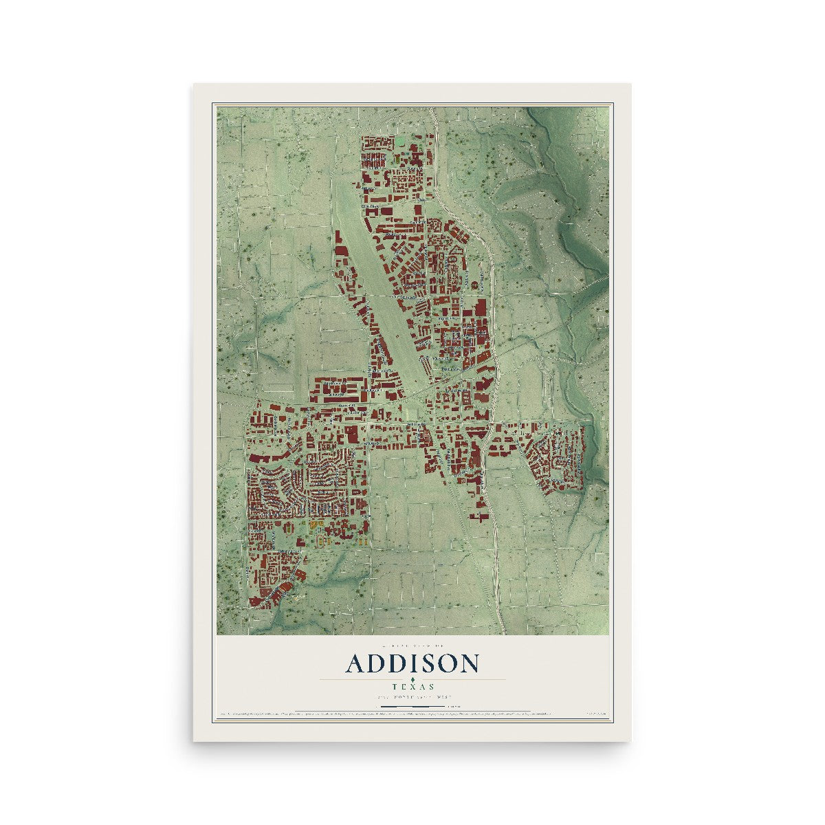 Map of Addison, Texas, 12 x 18 inch unframed archival matte print