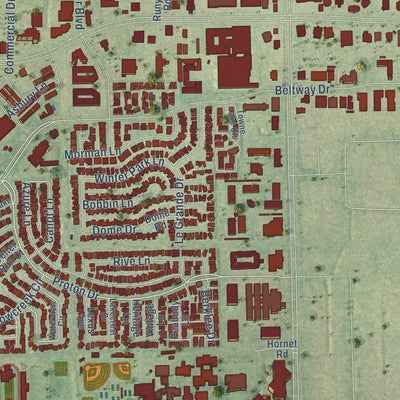 Close-up of the map of Addison, Texas print showing street and building detail
