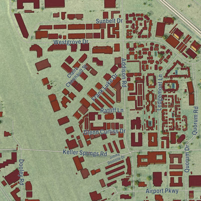 Second close-up of the map of Addison, Texas print showing more streets and buildings
