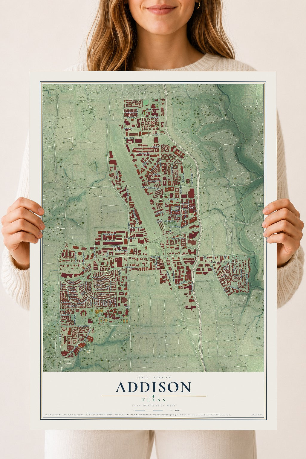 Map of Addison, Texas, 18 x 24 inch unframed archival matte print