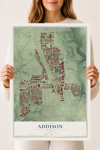 Map of Addison, Texas, 18 x 24 inch unframed archival matte print