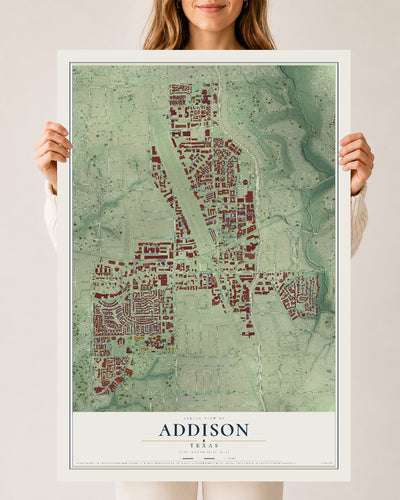 Map of Addison, Texas, 24 x 36 inch unframed archival matte print