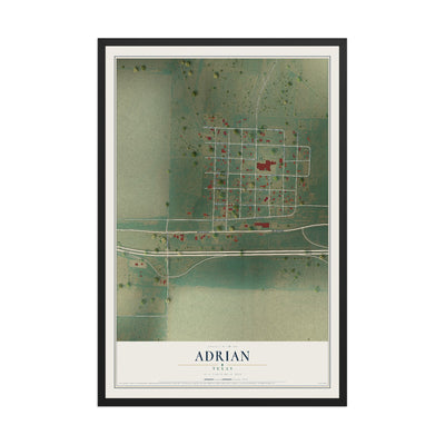 Map of Adrian, Texas, 12 x 18 inch print in a black wood frame