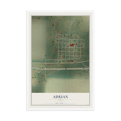 Map of Adrian, Texas, 12 x 18 inch print in a white wood frame