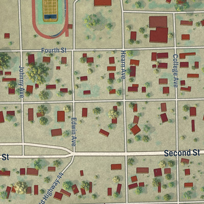 Close-up of the map of Agua Dulce, Texas print showing street and building detail