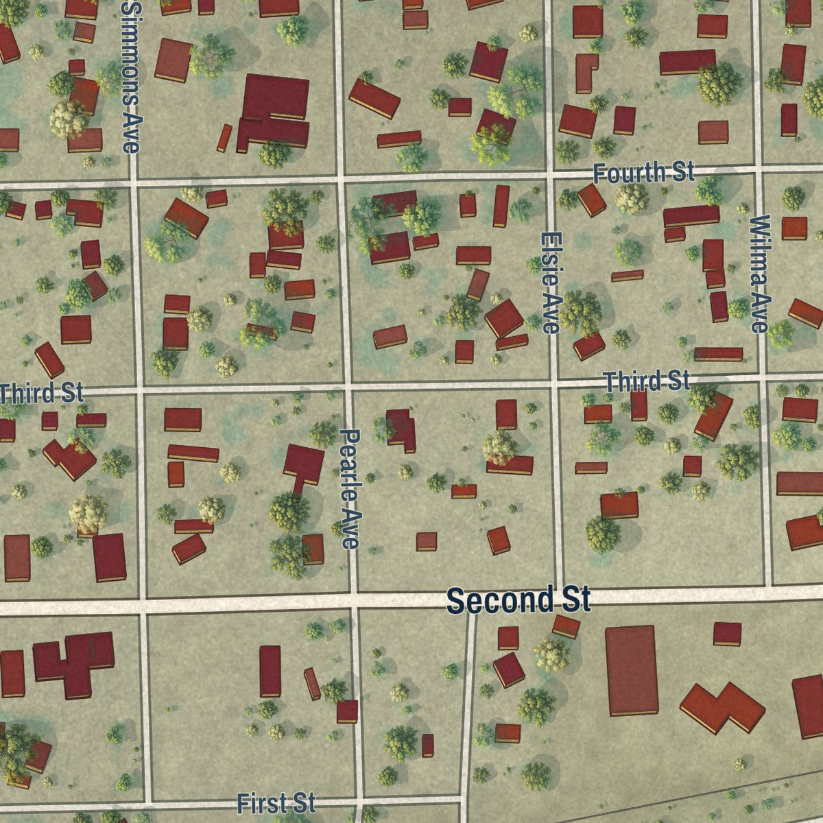 Second close-up of the map of Agua Dulce, Texas print showing more streets and buildings