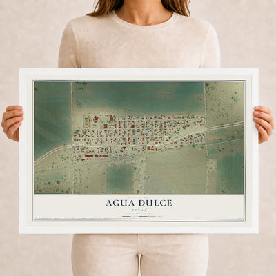 Map of Agua Dulce, Texas, 12 x 18 inch print in a white wood frame